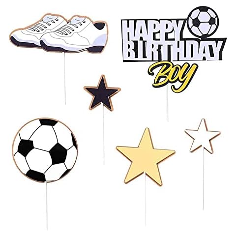 6 Pcs Set Football Cake Topper Cupcake Topper Party Personalised Cake Topper Happy Birthday Sign Cake Food Decoration Supplies for Kids Boy Girl Theme Party Sports Party Decorations Cover