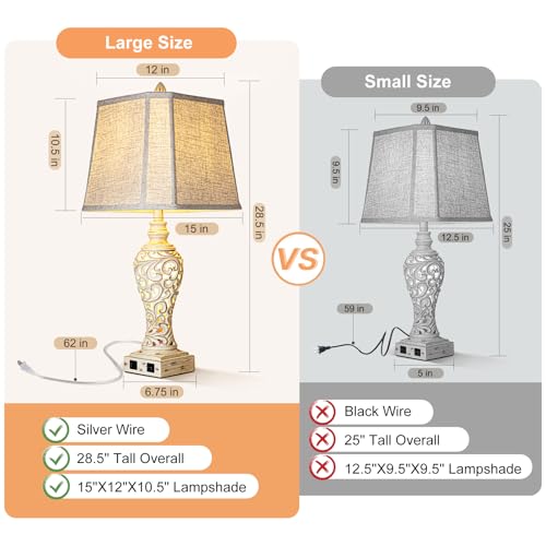 LuxSight Collection Table Lamps Set of 2 - Bedside Lamp with Fabric Shades - for Bedroom and Living Room with USB and Nightlight - Perfect for Nightstands and Bedrooms (27" high)