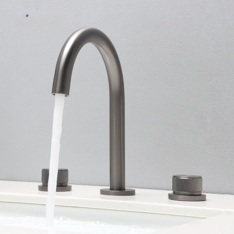 Robinet de lavabo à double poignée ronde sans éclaboussures pour vasque trois trous gris