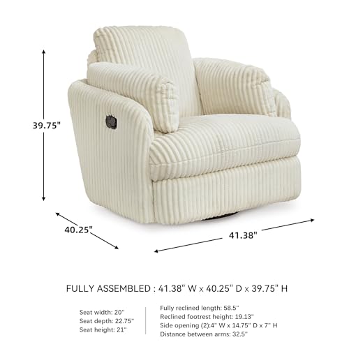 Image of Signature Design by Ashley Tie-Breaker Casual Swivel Glider Recliner with Hidden Storage, White