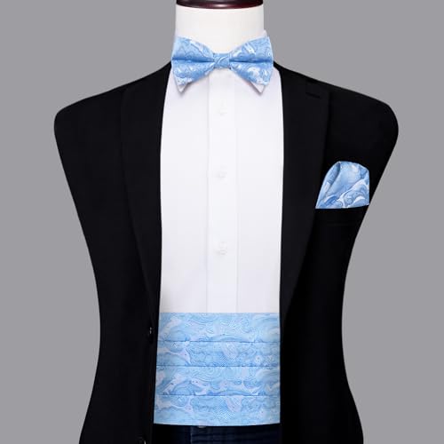 Dubulle Mens Cummerbund and Bow Tie Set Paisley Floral Pretied Bowties for Men Pocket Square Cufflinks Wedding Business2