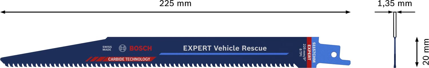 Bosch Professional 3x Expert ‘Vehicle Rescue’ S 1157 CHM Säbelsägeblatt (für Glas, Zäher Stahl, Länge 225 mm, Zubehör Säbelsäge)