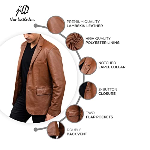 Image of Jild Lambskin Leather Jacket Men Casual Coat - Notched Collar Classic Bond's Style Ultimate Leather Blazer for Men