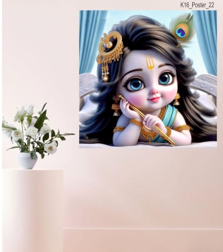 Image of Akki Wold Cute Radha With Basuri Wall Poster Living Room, Office, Pooja Room (Size - 41CM X 41CM)