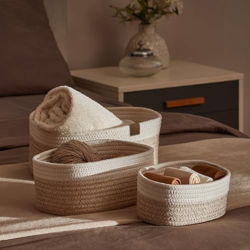 LA JOLIE MUSE Storage Baskets, Cotton Rope Woven Bathroom Storage Basket Set of 3, Small Basket Box Organizer Bins With Handles - Cosy Home Interiors LA JOLIE MUSE Storage Baskets, Cotton Rope Woven Bathroom Storage Basket Set of 3, Small Basket Box Organizer Bins With Handles - Image 3