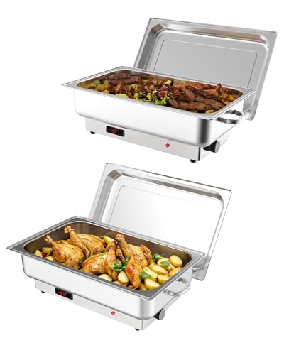 Image of 2 Pack Electric Chafing Dish Buffet Set, 9 QT Stainless Steel Food Warmers with Digital Temperature Display, Buffet Servers & Warming Trays for Parties, Weddings, Catering