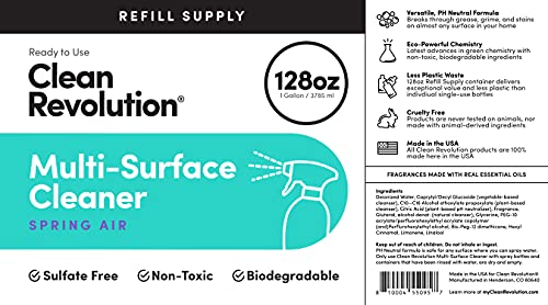 Image of Clean Revolution Multi Surface Cleaner Refill Supply, Non-Toxic, Eco-Friendly & Plant-Based, Ready to Use, Spring Air, 128 Fl Oz (1 Gallon)