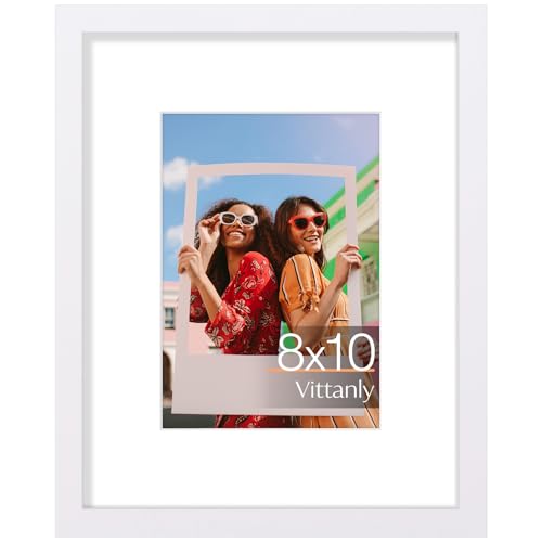 Vittanly 8x10 Picture Frame, Matted for 5x7 Photos, White Deal