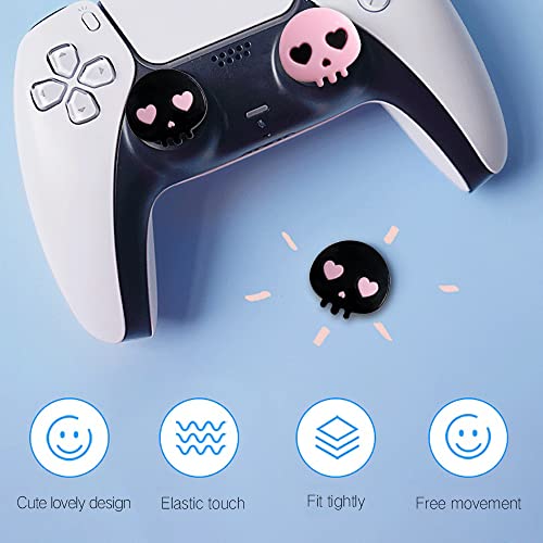 Image of PERFECTSIGHT Cute Thumb Grip Caps for PS5 /PS4 Controller, Halloween Silicone Analog Stick Caps for Xbox Series X /S, Thumbstick Grips Joystick Button Cover for Switch 2 / Switch Pro (Heart Skulls)
