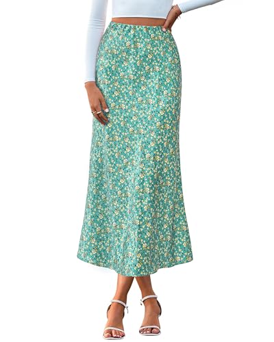 Image of BTFBM Satin Skirts for Women Trendy 2026 Summer Fall | High Waisted A-Line Leopard Print,Floral Print, Business Casual,Cocktail,Wedding Guest,Long Silk Midi Skirt