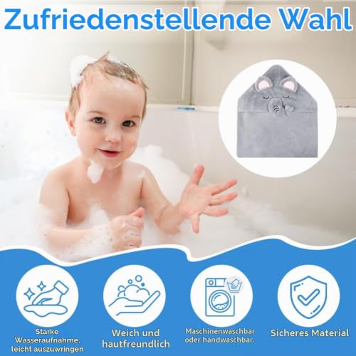 Aolso Kapuzenhandtuch Baby, 80 x 80 cm, Baby Badetuch Set, Babyhandtuch mit Kapuze, Bademantel aus Korallenvliesfür… – Ansicht 4