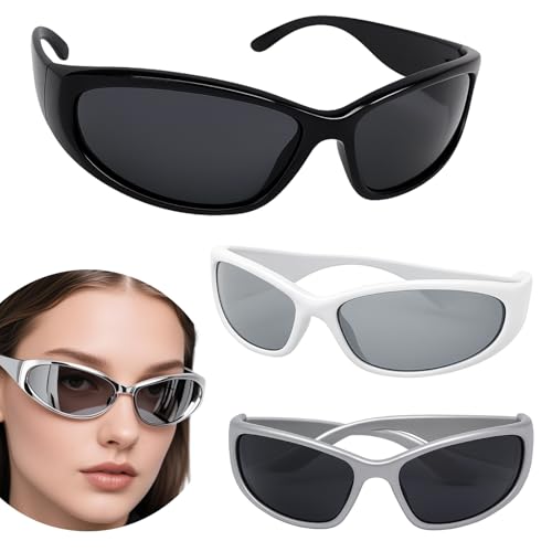 Photo de Vidsmow 3 PCS Lunette Futuriste Soleil Futuristes, Accessoires Cosplay Halloween, Lunette de Mode Drole et Tendance pour Adultes et Enfants, Protection UV pour Festivals et Rave Parties