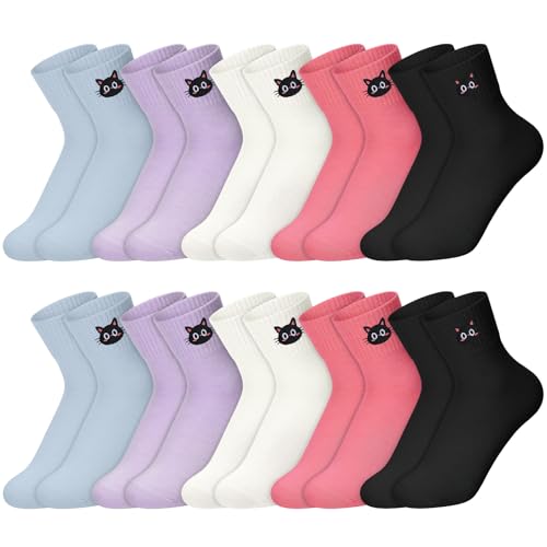 Image of Eurzom 10 Pairs Socks Womens Crew Elastic Ankle Length Cotton Socks Aesthetic Cute Lightweight Low Cut Gifts for Women