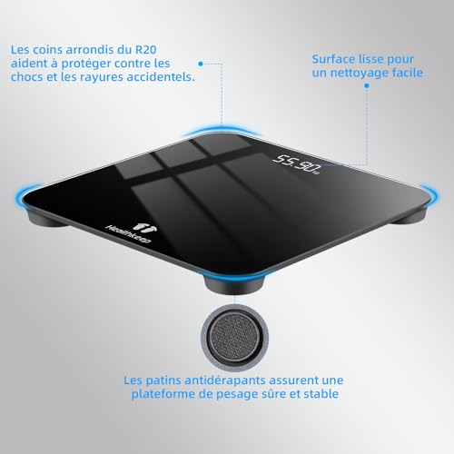 Healthkeep Balance Pese Personne Numérique, Haute Précision avec Affichage Lumineux, Technologie Step-On 5mm Verre Trempé, Haute Précision à 180kg/ 400lb – Image 6