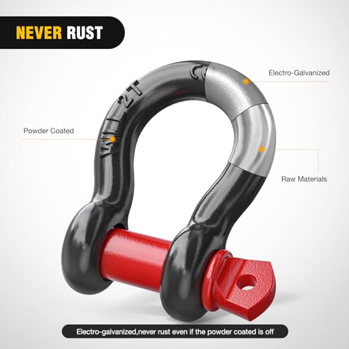 Image of Nilight 2 Pack Small Shackles 1 /2 inch D-Ring Shackle 2 Ton (4409 lbs) Capacity Heavy Duty Off Road Recovery Shackle Kit for Cars and Other Applications for Tie Downs, Black Red