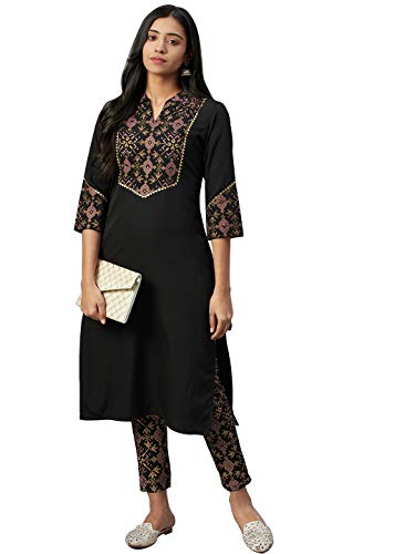 Image of ZIYAA Women's Crepe Kurta And Pant Set(ZIKUCR3150ANDPA-RL)