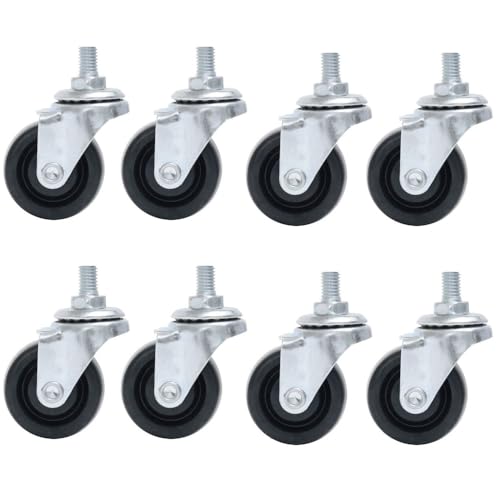 Swivel Rubber Caster Wheels for Shelves Heavy Duty 1 Inch Black Caster Wheel Threaded Stem Mount Caster Wheel Polyurethane Wheels (Pack of 8) (White)