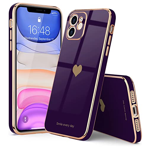 Teageo Compatible With Iphone 11 Case For Girl Women Cute Love-Heart Luxury Bling Plating Soft Back Cover Raised Camera Protection Bumper Silicone Shockproof Phone Case For Iphone 11, Dark Purple #TOP6