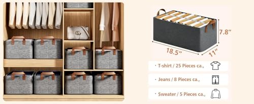 Image of Foldable Fabric Storage Baskets with Metal Frame & Handles - Wardrobe Organizer for Clothes, Shirts, Pants, Jeans, Sweaters & Dresses Pack of 12