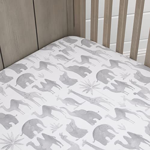 Image of NoJo Elephant Tribe Grey and White 100% Cotton Fitted Crib Sheet
