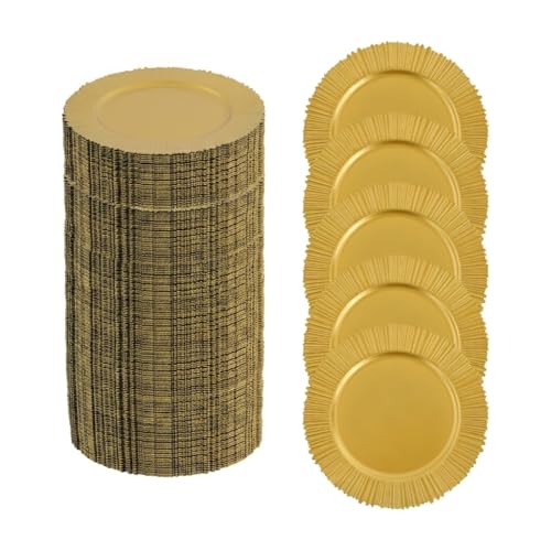 Platos cargadores dorados de plástico set 100 piezas miniatura 1