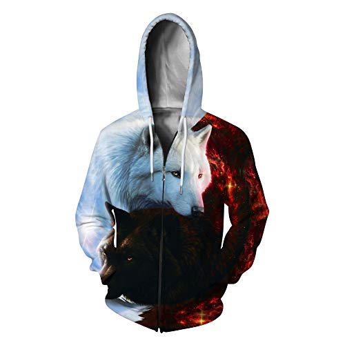 LUOYLYM Camisa De Manga Larga 3D Lobo León Estampado Digital Cremallera Cardigan Suéter Suelto Gran Tamaño Chaqueta De Mujer con Capucha Bwla013 L