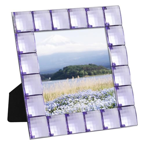 eletecpro 4x6 Sparkling Jewel Picture Frame with Real Glass and Square Acrylic Decoratd, Elegant Style for Photos Home Decor Wall and Tabletop, Purple