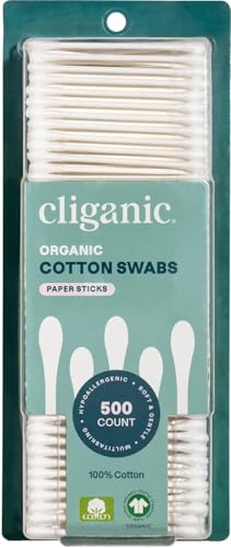 Image of Cliganic Organic Cotton Swabs, 1500 Count - 100% Pure Natural Cotton, Chlorine-Free Hypoallergenic, Soft, Gentle & Absorbent Buds