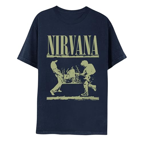 Nirvana Logo & Playing on Stage Adult Navy Short Sleeve T Shirt 90s Music Vintage Style Graphic Tees