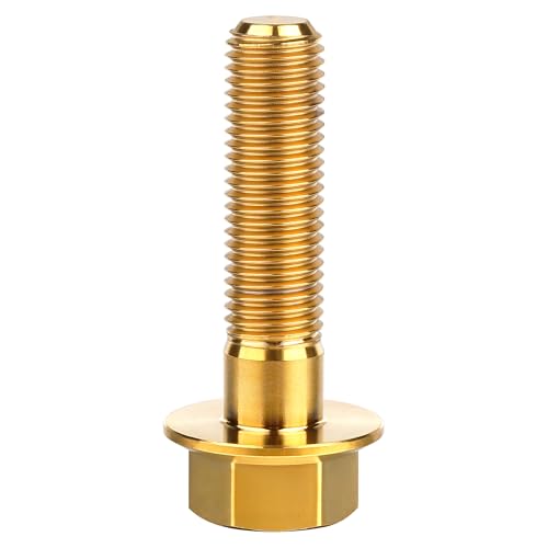 Image of Ti Screws M10 x 20 25 30 35 40 45 50 55 60 65 70 75 80 90 100mm 1.25 Pitch Titanium Flange Hex Bolt Pack of 4 (Gold, M10x40mm)