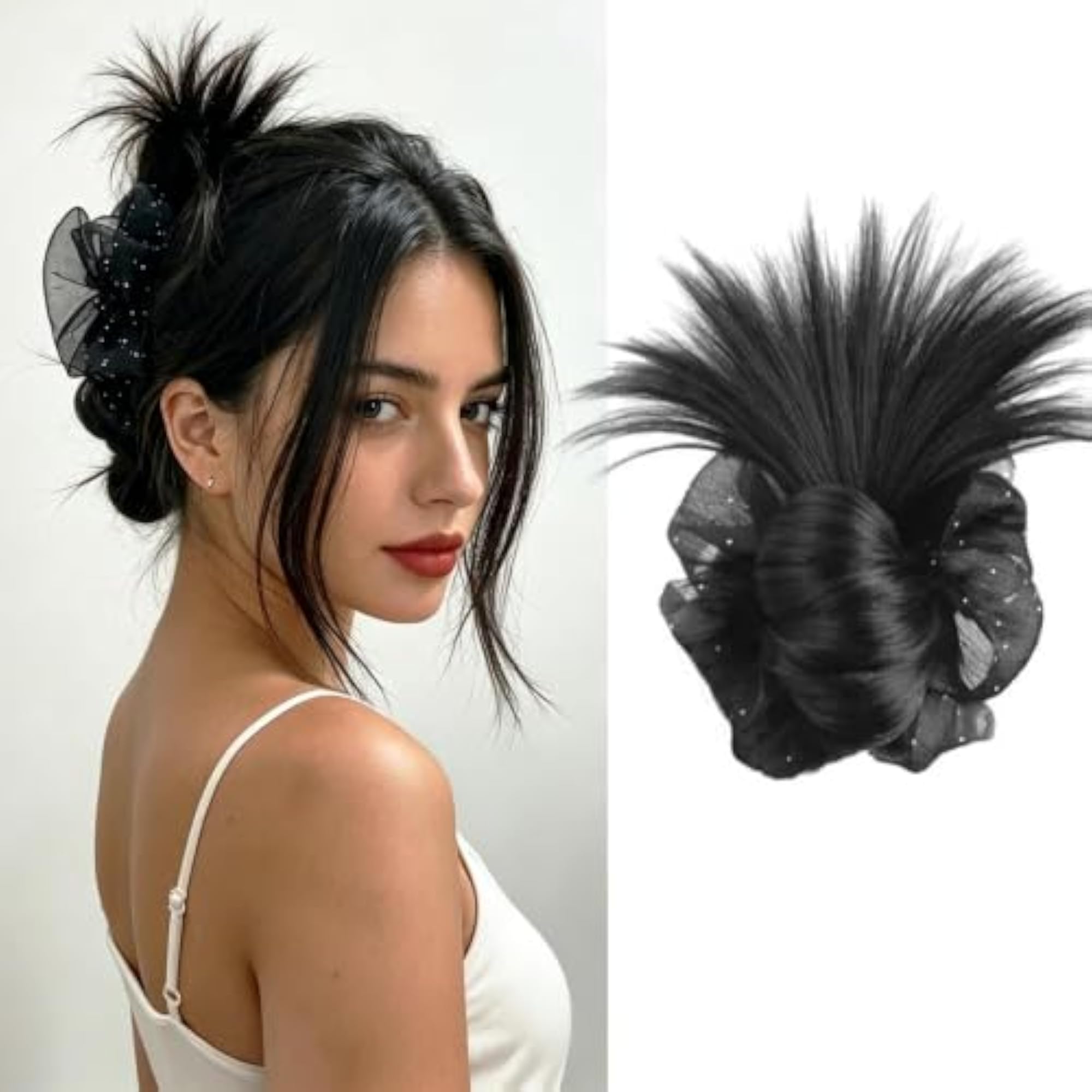 Messy Bun Hair Piece Claw Clip, Black