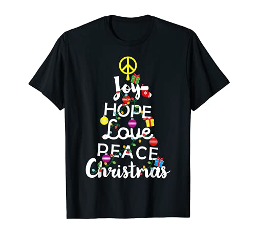 Joy Hope Love Peace Christmas Tree Funny X mas 60s 70s Gifts Camiseta