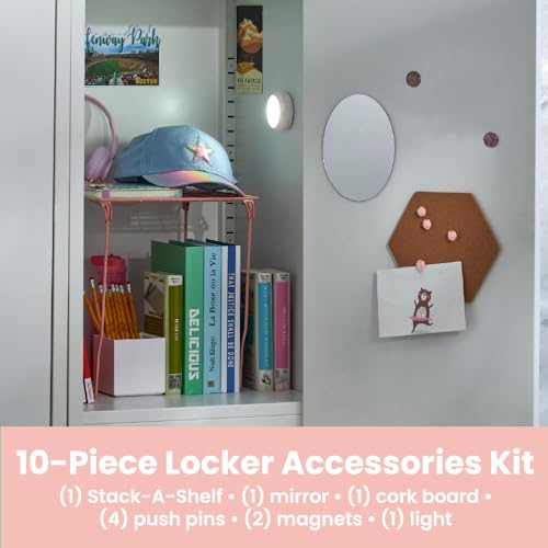LockerMate 10-Piece Fashion Locker Kit with 12" Stac-A-Shelf, Includes Mirror, Cork Board & Light, Floral Pink by LockerMate - Image 2