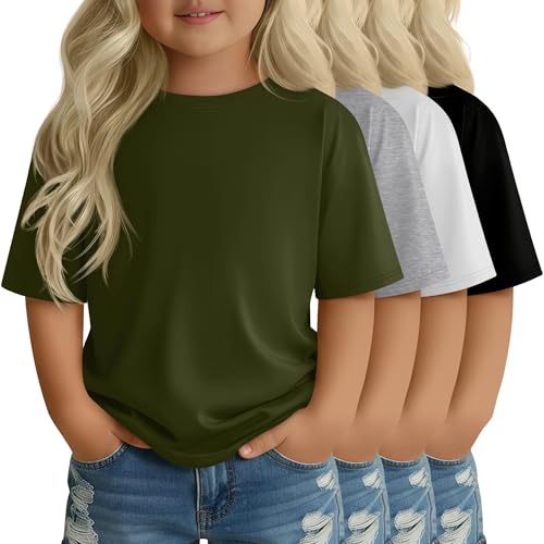 YooAurvox 4 Pack Toddler Girls Short Sleeve Tops, 4-Color, 3T