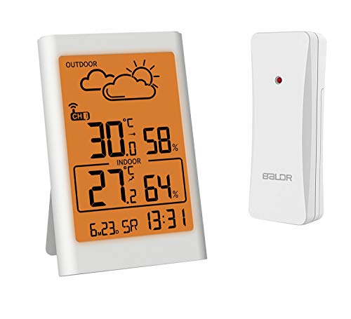Wetterstation Funk mit Außensensor, Digital Thermometer Hygrometer Innen und Außen Raumthermometer Hydrometer Feuchtigkeit mit