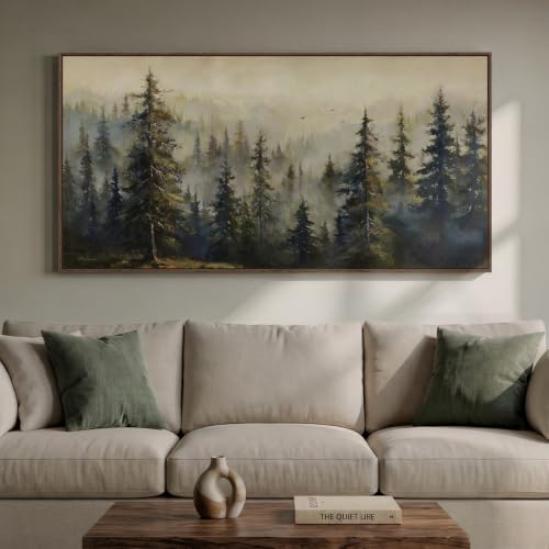Framed Vintage Moody Forest Landscape Wall Art for Living Room, 60x30 Inch