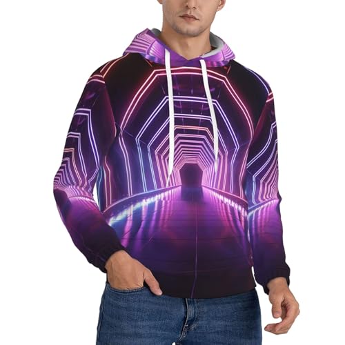 Men's Fleece Pullover Hoodie Long Sleeve Hooded Neon Lights Tunnel Sweatshirt Casual Shirts With Pockets