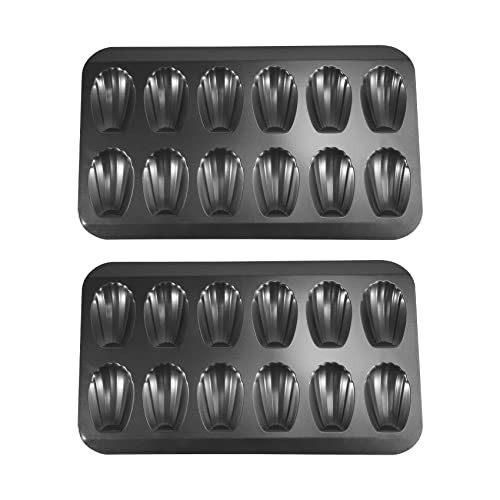 Jkjhbhged 2 Packs Non-Stick Madeleine Pot, Baking Mold 12 with Cake Baking Tray Chocolate Non-Stick Baking Tray, Used for Oven Baking Black