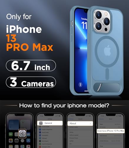 Image of Magnetic Compatible with iPhone 13 Pro Max Case, [Built-in Invisible Kickstand][Compatible with MagSafe][Military Grade Shockproof] Slim Translucent Matte Phone Case for iPhone 13 Pro Max 6.7 inch