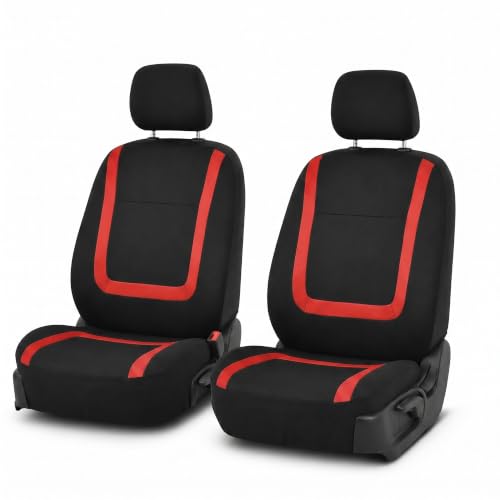 Image of FH Group Car Seat Covers for Low Back Seats, Universal Fit Cloth, Red - Front Set, Removable Headrest, Washable, Automotive Seat Covers for SUV, Sedan, Van