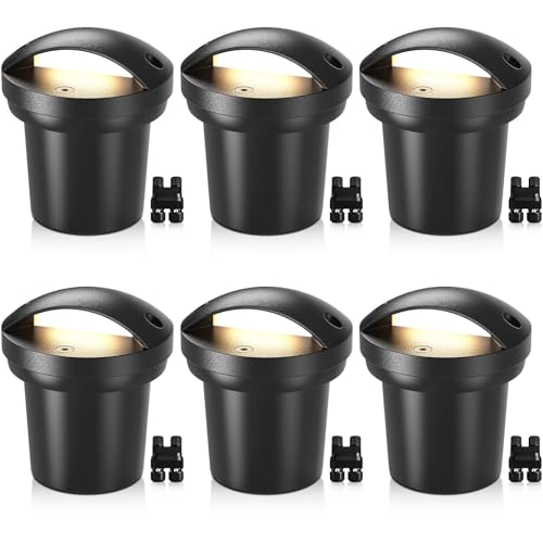 SUNVIE 6 Pack Low Voltage Landscape Lighting 5W Waterproof Well Lights Landscape LED in Ground with Wire Connectors Anti-Glare Outdoor Ground Lights 3000K Low Voltage Pathway Lighting for Garden