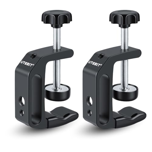 Image of UTEBIT Universal C-Table Clamp with 1 /4 inch and 3 /8 inch Thread, Aluminum Support Clamp Desktop Mount Holder for Range 0.36 inch-2 inch, Versatile Desk Clamp for LCD Monitor Flash Carts Benches Worktables