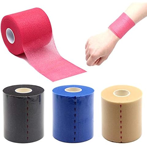 OBTANIM 4 Rolls Foam Underwrap Bandage Pre-Wrap Sports Tape for Athletic Elbow Knees Ankles, Latex Free (Skin Color, Black, Blue, Red) Cover