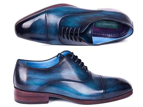 Chaussures Oxford Captoe Paul Parkman bleu et turquoise en cuir de luxe fait main