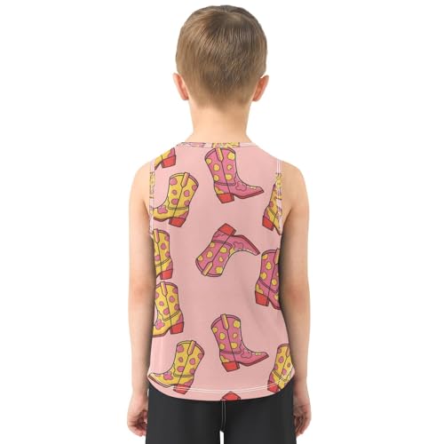 J JOYSAY Western Cowboy Boots Pink Boys Tank Top Sleeveless Muscle Shirts Quick Dry Workout Sport Active Kids T-Shirts 3-15T3
