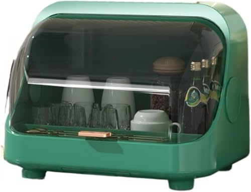Emuia大容量 縦型食器乾燥機 プチコンパクト設計 オゾン殺菌+抗菌加工 引き出し式食器棚水切りラック | 防カビ キッチン収納 家庭用食器乾燥ラック(グリーン)