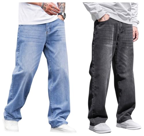 Image of Lymio Men's Straight Fit Mid Rise Jeans || Jeans Pants || Denim Jeans || Baggy Jeans (Jeans-04-05) Pack of 2