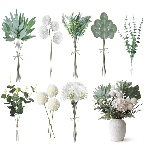 Lot de 55 fleurs artificielles en eucalyptus artificiel réaliste avec branches artificielles pour...