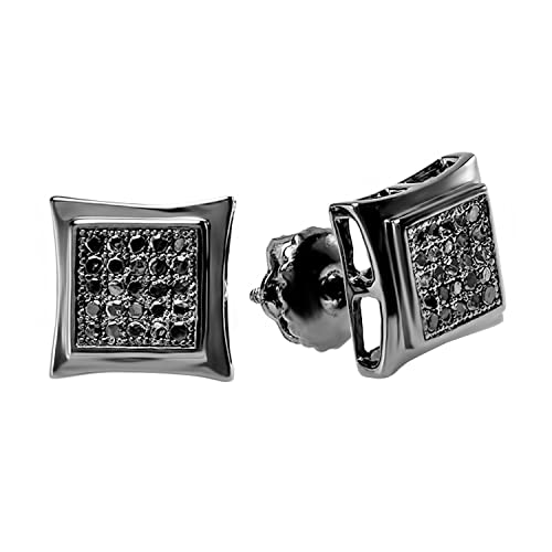 Dazzlingrock Collection 0.12 Carat (ctw) Round Black Diamond 8mm Kite Hip Hop Iced Out Studs in Black Plated Sterling Silver, Unisex Design Ladies, Mens Real Diamond Earrings