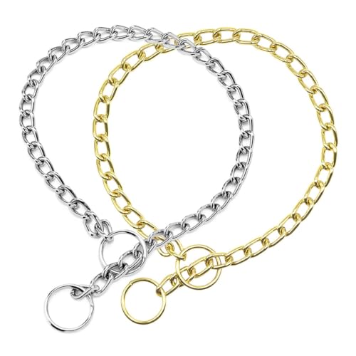Chain Choke Collar for Dogs, Metal Slip Link Training Heavy Duty Dog Choker Collar Puppy Collars for Small Medium Large Big XL Breed Dogs, Silver+Gold L